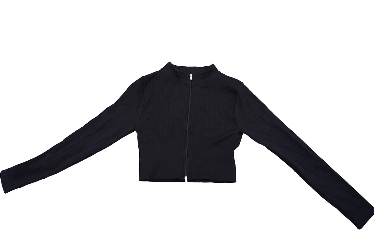 Women's Cropped Zip-Up Jacket Long Sleeve Fitness Top Yoga Jacket