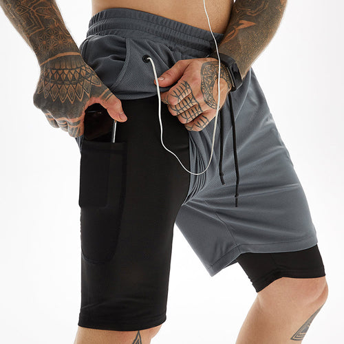 Men's 2 in 1 Workout Shorts with Zipper Pockets